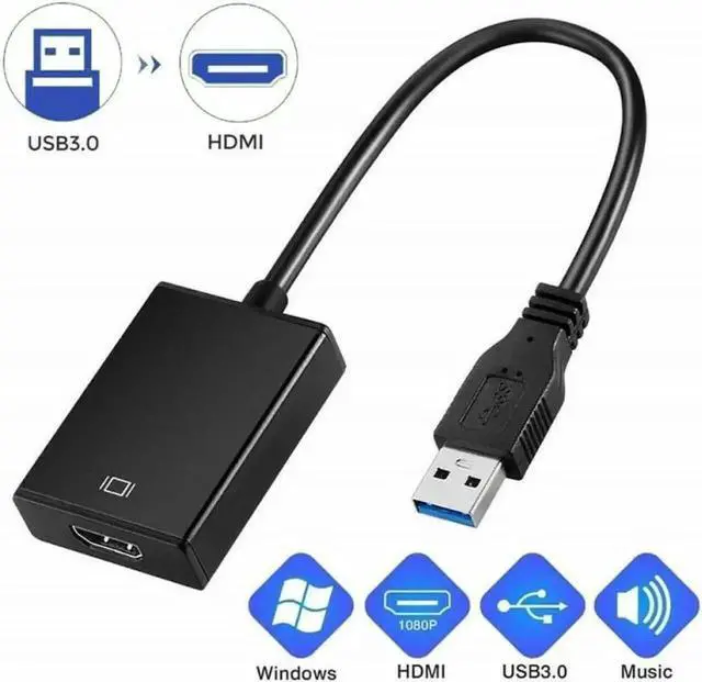 Alt view image 2 of 2 - WRIARICH USB 3.0 to HDMI Adapter Cable, Male to Female Video Converter Cord, External Graphics Display Connector for Laptop, Desktop PC, HDTV, Monitor, Projector