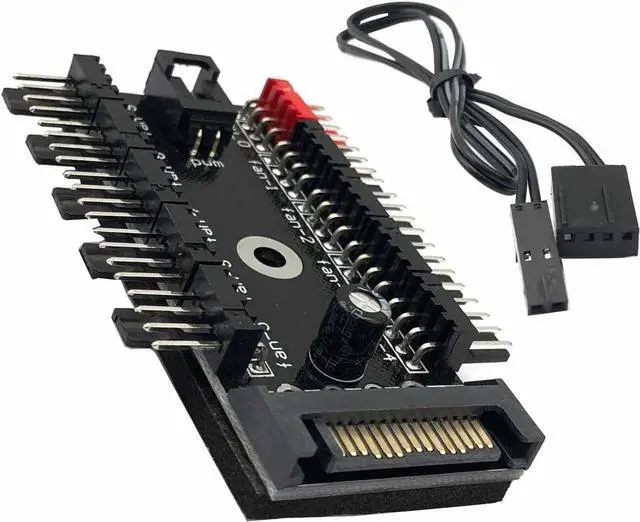 Main image of WRIARICH 1-Pack 10-Way 4Pin PWM Fan Hub, SATA Powered 1 to 10 Fan Splitter with Cable