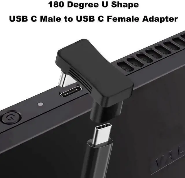 Alt view image 2 of 6 - WRIARICH 2 Pack 180 Degree U-Shaped USB C Adapter, 10Gbps Data 100W PD Fast Charging Type-C Male to Female Elbow Connector for Steam Deck Switch Laptops Phones
