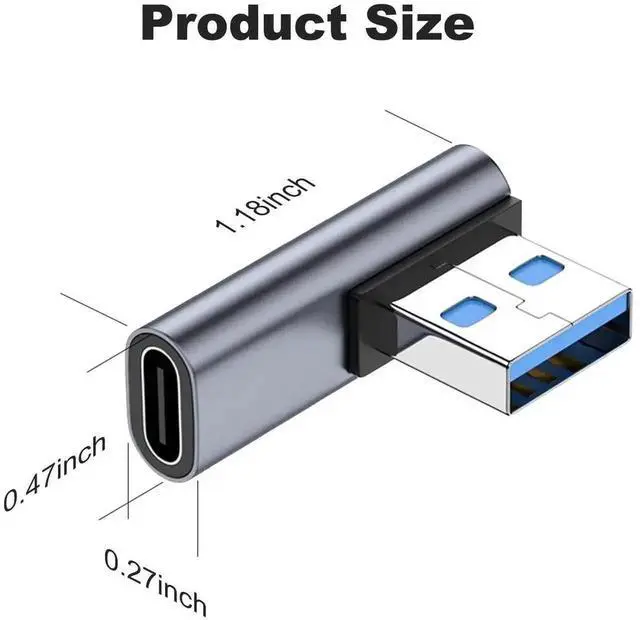 Alt view image 4 of 6 - WRIARICH2 Pack 90 Degree Left & Right Angle USB C Female to USB A Male Adapter, Type C to USB A Fast Charging Connector Compatible with iPhone, Apple Watch, AirPods, iPad Air/Mini & More USB-C Devices