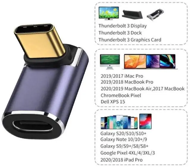 Alt view image 2 of 7 - WRIARICH Up & Down 90 Degree USB4 Type-C Male to Female Adapter, 40Gbps Bandwidth 100W PD Charging 8K Video Converter for USB4.0 & Thunderbolt 3/4 Devices