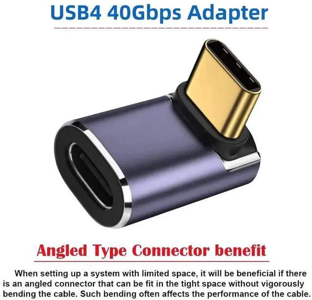 Alt view image 4 of 7 - WRIARICH Up & Down 90 Degree USB4 Type-C Male to Female Adapter, 40Gbps Bandwidth 100W PD Charging 8K Video Converter for USB4.0 & Thunderbolt 3/4 Devices