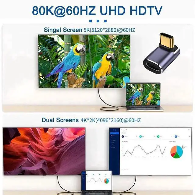 Alt view image 7 of 7 - WRIARICH Up & Down 90 Degree USB4 Type-C Male to Female Adapter, 40Gbps Bandwidth 100W PD Charging 8K Video Converter for USB4.0 & Thunderbolt 3/4 Devices