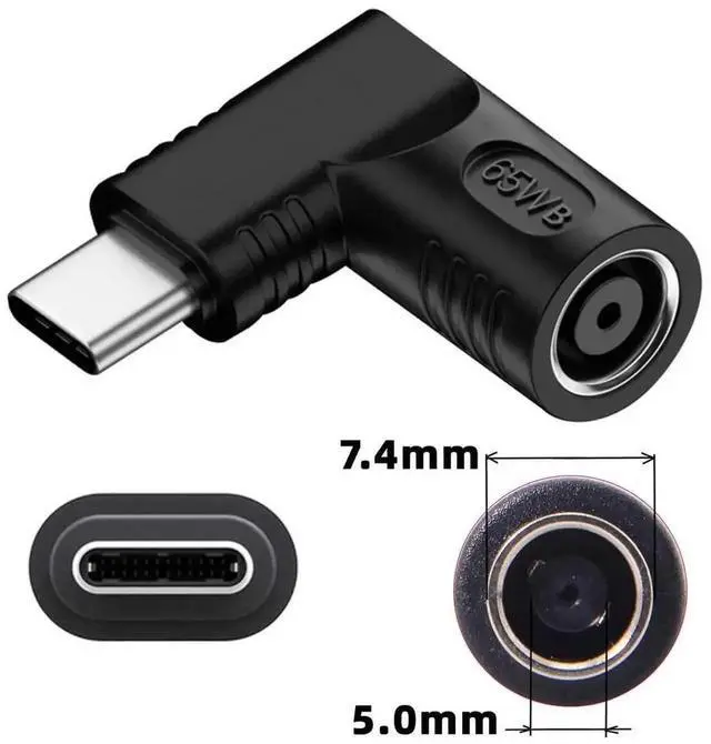 Alt view image 6 of 7 - WRIARICH 65W 90 Degree Right Angled DC 20V 7.4x5.0mm to USB-C PD Charging Adapter, DC Jack Input to Type-C Power Converter Plug for Laptops, Phones & Tablets