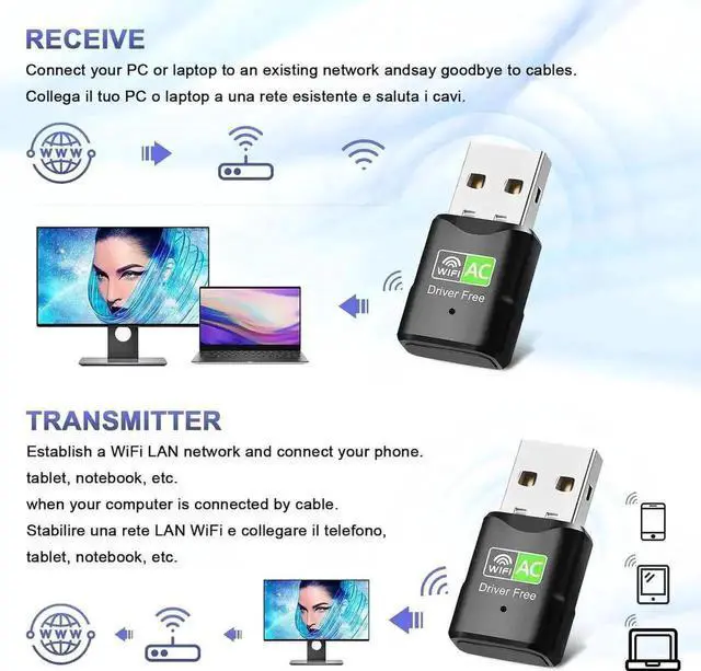 Alt view image 6 of 7 - WRIARICH AC650 USB WiFi Adapter, 650Mbps Dual Band 2.4G/5G Wireless Network Dongle Compatible with Windows Vista XP 7 8.1 10 11