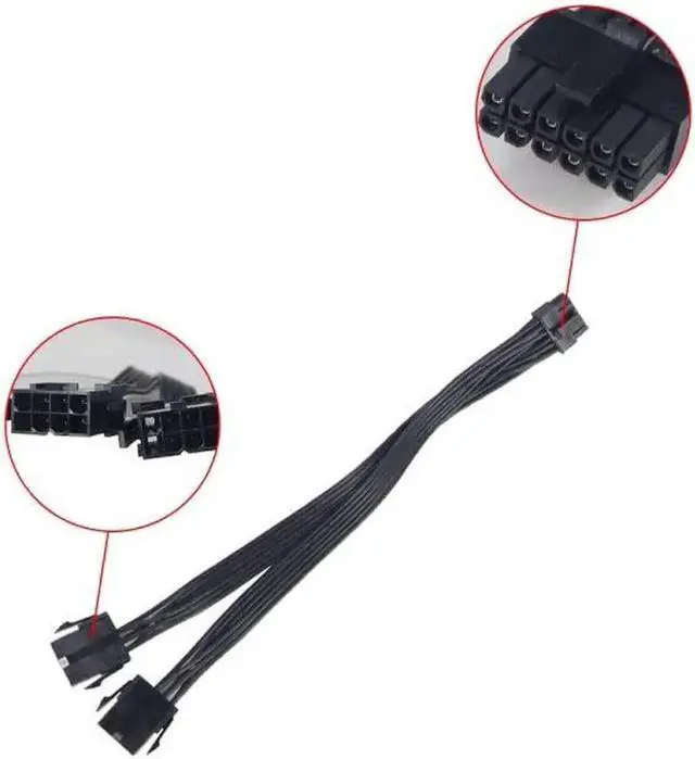 Alt view image 3 of 6 - WRIARICH Dual PCIe 6/8 Pin Female to Mini 12 Pin Male GPU Power Cable, Double CPU Connector Adapter Cord Compatible with NVIDIA RTX 3080 RTX 3090 RTX 30 Series Graphics Card