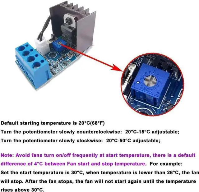 Alt view image 2 of 7 - WRIARICH DC12V 1A Automatic Temperature Controlled Fan Speed Governor with Temperature Sensor, CPU/PC Case Fan Speed Controller Compatible with 2/3/4-Pin Fans