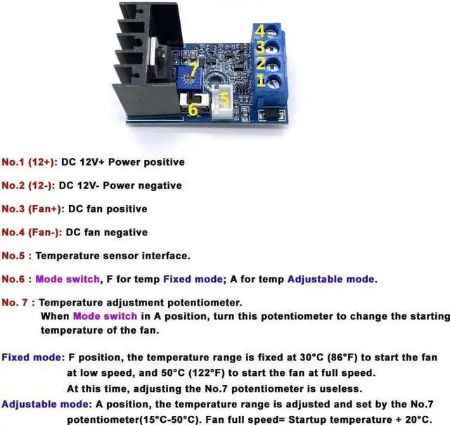 Alt view image 7 of 7 - WRIARICH DC12V 1A Automatic Temperature Controlled Fan Speed Governor with Temperature Sensor, CPU/PC Case Fan Speed Controller Compatible with 2/3/4-Pin Fans