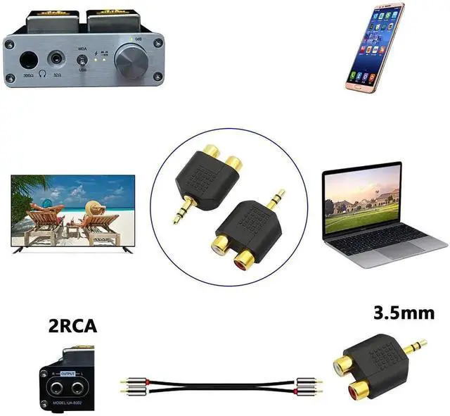 Alt view image 6 of 6 - WRIARICH LEMENG 2 Pack Gold Plated 3.5mm Stereo Male to Dual 2RCA Female Audio Splitter Adapter, 3.5 to RCA Jack Converter
