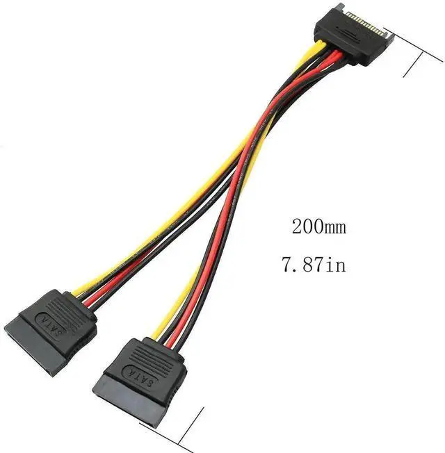 Alt view image 2 of 4 - WRIARICH 5PCS 20cm SATA 15Pin Male to Dual 15Pin Female Y-Splitter Power Extension Cables
