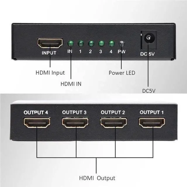 Alt view image 5 of 6 - WRIARICH 1 in 4 Out HDMI Splitter, 4K 2160P 3D HD Audio Video Splitter for Multi-Display Setup