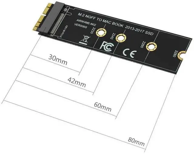 Alt view image 2 of 7 - WRIARICH M.2 M-Key to 12+16Pin SSD Adapter Card, Fits MacBook Air/Pro 20132017 A1465 A1466 A1398 A1502 A1419, Supports 22302280 NVMe SSD