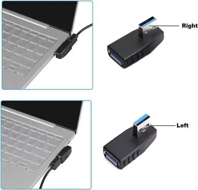 Alt view image 3 of 5 - WRIARICH 5 Pack USB 3.0 Male to Female Gender Changer Adapter Kit, 180° & 90° Up/Down/Left/Right Right-Angle USB Port Protector Saver for Laptops & Desktops