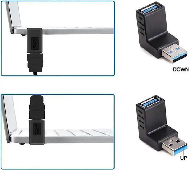 Alt view image 2 of 5 - WRIARICH 5 Pack USB 3.0 Male to Female Gender Changer Adapter Kit, 180° & 90° Up/Down/Left/Right Right-Angle USB Port Protector Saver for Laptops & Desktops