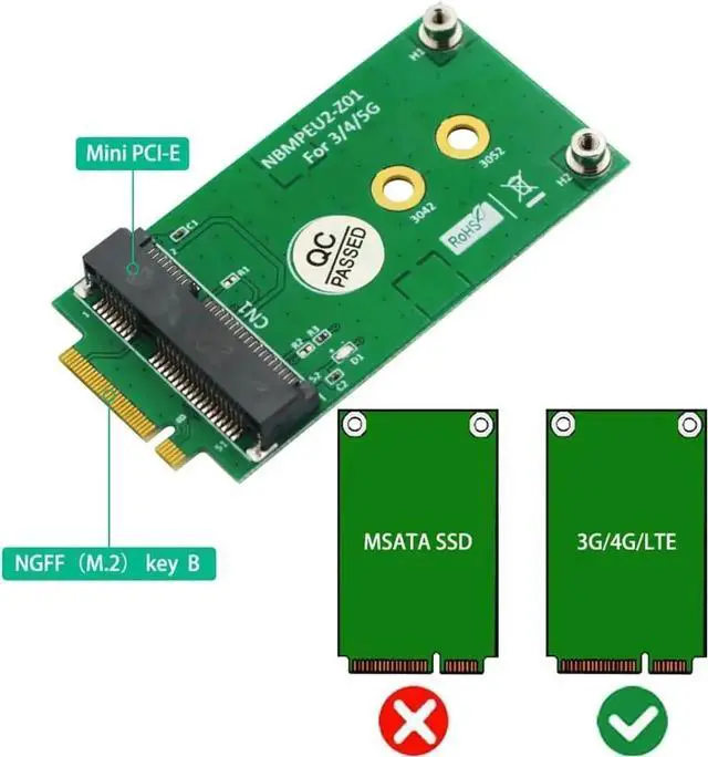 Alt view image 6 of 6 - WRIARICH NGFF M.2 Key B to Mini PCI-E Adapter Card, No SIM Slot, for 3G/4G/5G GSM LTE Module Installed on Desktop PC