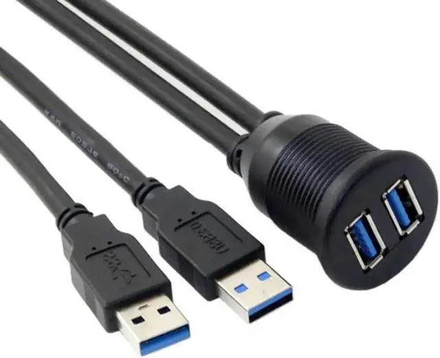 Main image of WRIARICH U3-383-2P-1.0M 1m Waterproof Dual USB 3.0 Flush Mount Car Extension Cable, Dashboard Panel Mount