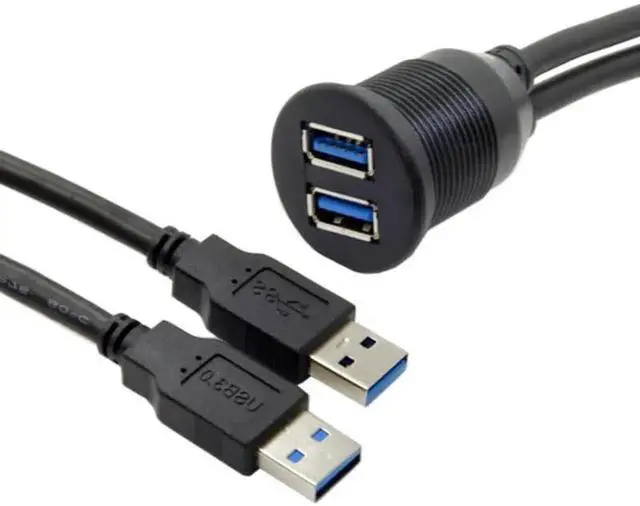 Alt view image 4 of 7 - WRIARICH U3-383-2P-1.0M 1m Waterproof Dual USB 3.0 Flush Mount Car Extension Cable, Dashboard Panel Mount