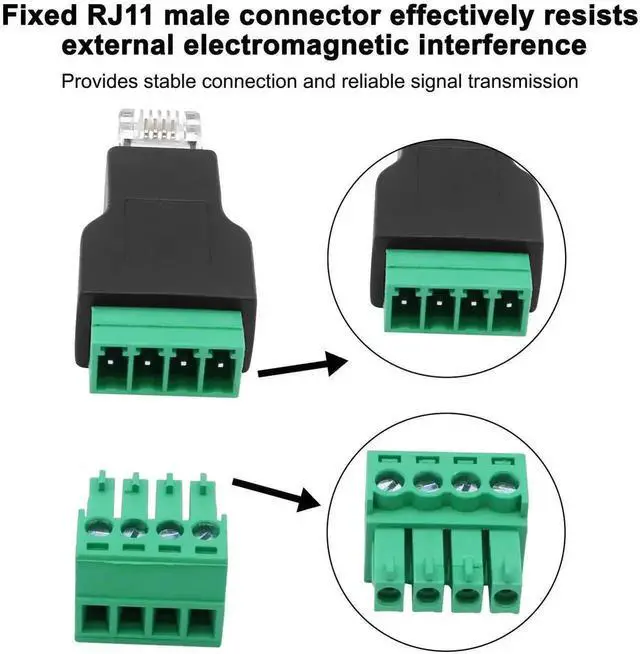 Alt view image 2 of 7 - WRIARICH 2 Pack RJ11 6P4C Male to 4-Pin Screw Terminal Adapter, Solderless Shielded RJ11 Plug to Terminal Block Converter for Telephone & CCTV Cables