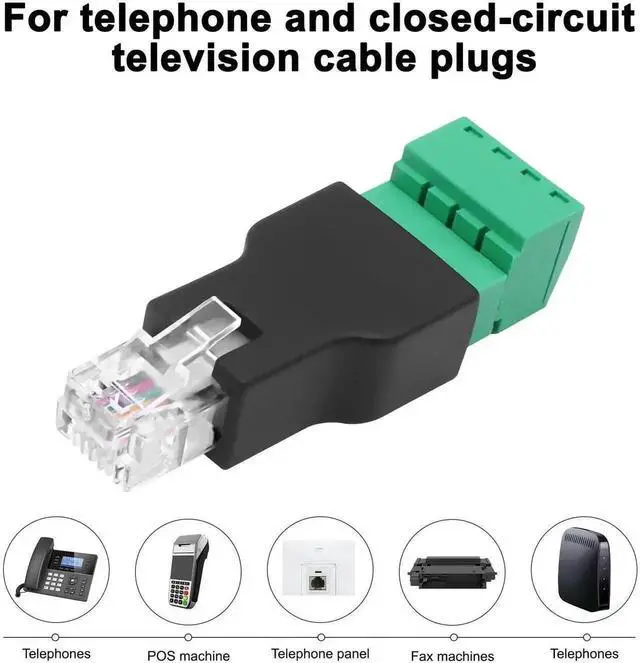 Alt view image 3 of 7 - WRIARICH 2 Pack RJ11 6P4C Male to 4-Pin Screw Terminal Adapter, Solderless Shielded RJ11 Plug to Terminal Block Converter for Telephone & CCTV Cables