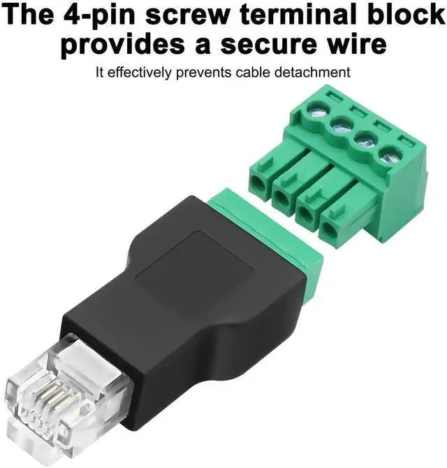 Alt view image 4 of 7 - WRIARICH 2 Pack RJ11 6P4C Male to 4-Pin Screw Terminal Adapter, Solderless Shielded RJ11 Plug to Terminal Block Converter for Telephone & CCTV Cables