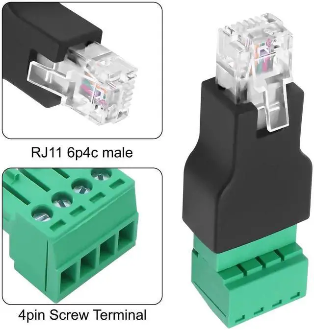 Alt view image 5 of 7 - WRIARICH 2 Pack RJ11 6P4C Male to 4-Pin Screw Terminal Adapter, Solderless Shielded RJ11 Plug to Terminal Block Converter for Telephone & CCTV Cables