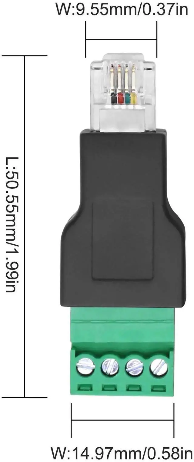 Alt view image 7 of 7 - WRIARICH 2 Pack RJ11 6P4C Male to 4-Pin Screw Terminal Adapter, Solderless Shielded RJ11 Plug to Terminal Block Converter for Telephone & CCTV Cables