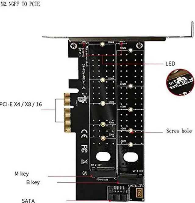 Alt view image 6 of 6 - WRIARICH Dual M.2 PCIe 3.0 x4 Expansion Card, Supports NVMe M-Key & SATA B-Key SSDs, Compatible with 2230/2242/2260/2280/22110 NGFF Drives, Desktop PCI Express Storage Adapter Host Controller