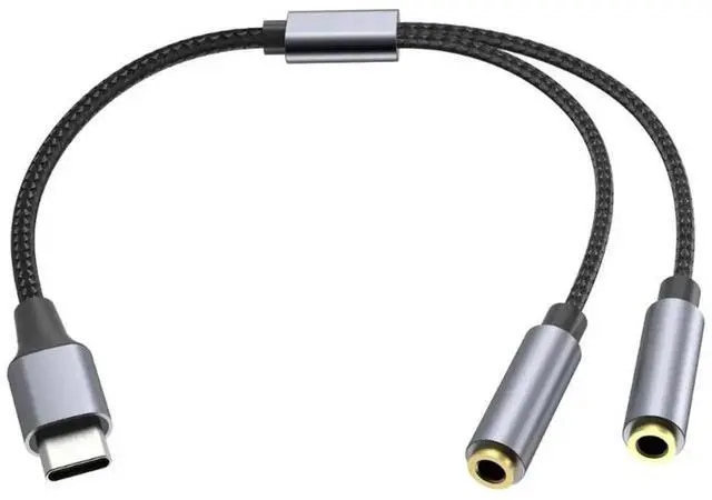 Alt view image 2 of 3 - WRIARICH USB C to Dual 3.5mm Audio Splitter Adapter, Type-C Male to Two 3.5mm Female Y Aux Extender for Sharing Music on Phones & Tablets