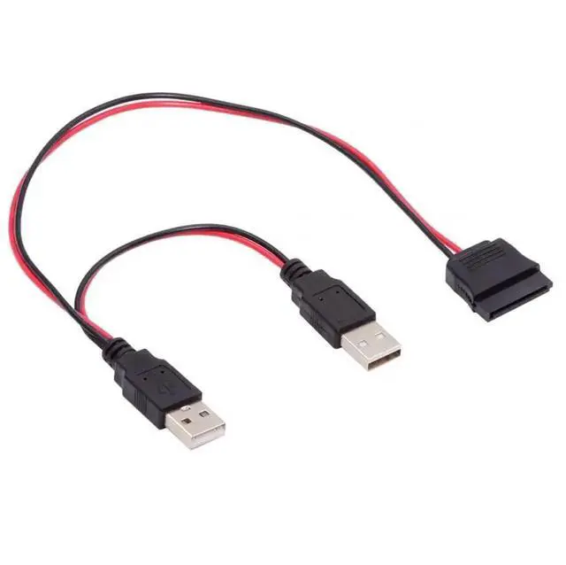 Main image of WRIARICH USB Dual DC 5V to SATA 15Pin Power Cable, Max 2A Output for 2.5 Inch SATA HDD & SSD