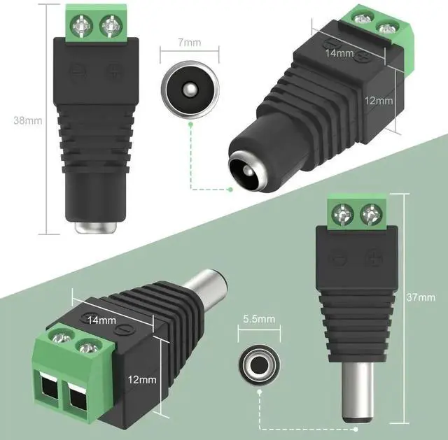 Alt view image 4 of 6 - WRIARICH 5.5x2.1mm DC Power Male Female Connectors, 5 Pair (5 Male+5 Female) 12V DC Jack Plugs for LED Strips & CCTV Cameras