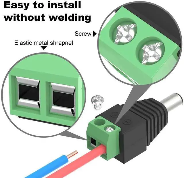 Alt view image 5 of 6 - WRIARICH 5.5x2.1mm DC Power Male Female Connectors, 5 Pair (5 Male+5 Female) 12V DC Jack Plugs for LED Strips & CCTV Cameras