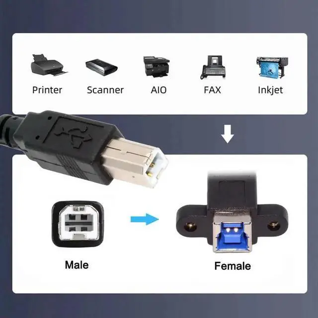 Alt view image 2 of 7 - WRIARICH 30cm USB 3.0 Type B Female to USB 2.0 Type B Male Extension Cable, 5Gbps Data Cord for SSD, Hard Drive, Camera