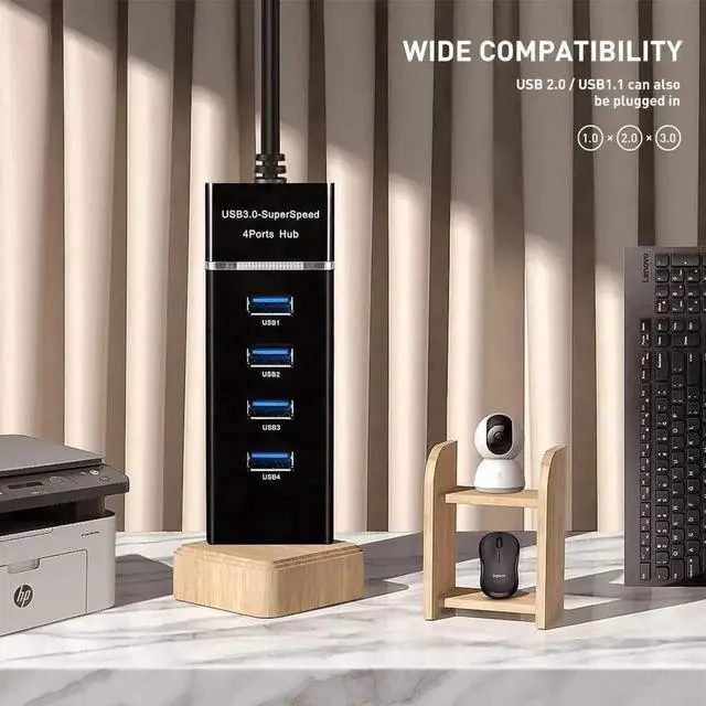 Alt view image 6 of 6 - WRIARICH 4-Port USB 3.0 Multiport Hub, Portable USB Splitter for Keyboard, Mouse, Printer, USB Fan, LED Lamp, Flash Drives & Portable Storage
