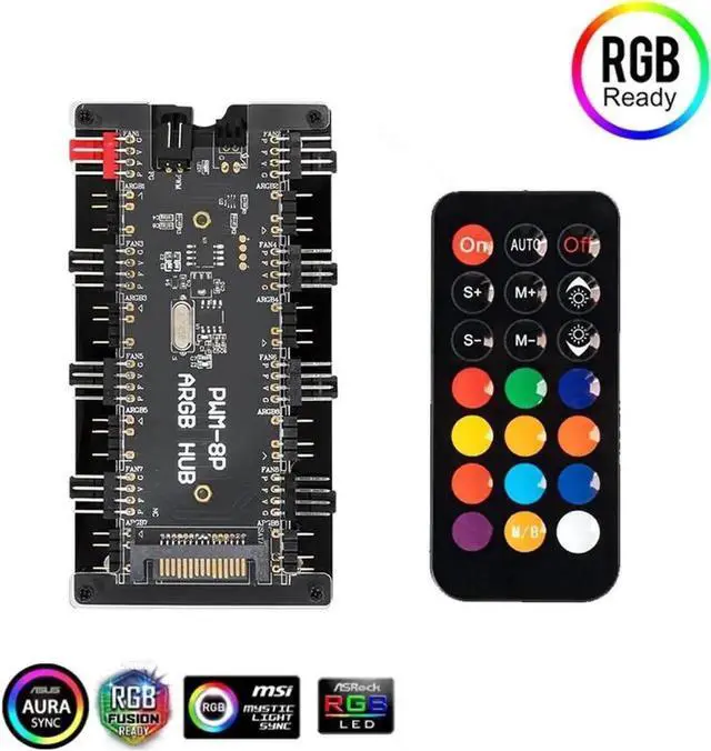 Main image of WRIARICH 2-in-1 PWM & ARGB Controller Hub, 8-Port 12V 4Pin Fan + 5V 3Pin ARGB, Wireless IR Remote, PMMA Casing & Magnetic Standoff, Compatible with ASUS AURA / MSI LED Strips & PC Radiators