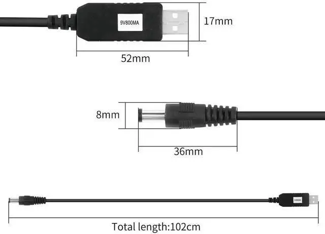 Alt view image 2 of 6 - WRIARICH 1M USB to DC 5.5x2.1mm Step Up Converter Cable, DC 5V to 9V Boost Voltage Cord Max 800mA for Fan, LED Light, Router & Speakers