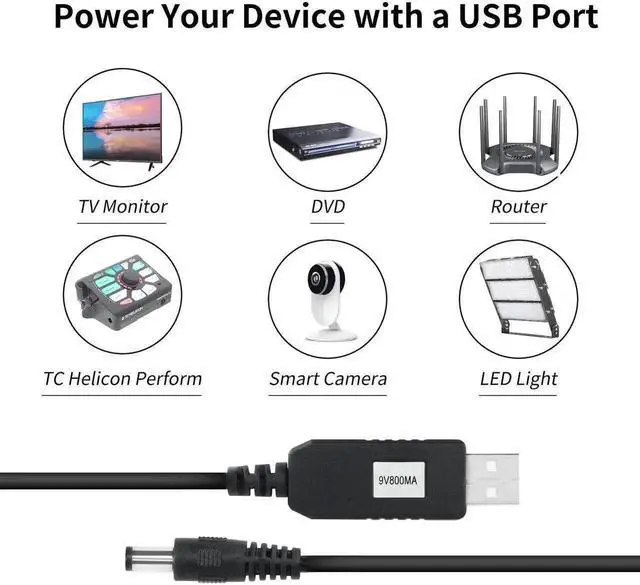 Alt view image 3 of 6 - WRIARICH 1M USB to DC 5.5x2.1mm Step Up Converter Cable, DC 5V to 9V Boost Voltage Cord Max 800mA for Fan, LED Light, Router & Speakers