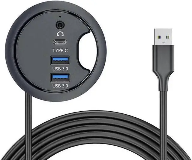 Alt view image 2 of 7 - WRIARICH Desk Grommet USB 3.0 Hub, 60mm Hole Size, 4.9Ft Cord, 2 USB3.0 Type-A, 1 USB-C, 3.5mm Audio Jack, Desktop Cable Management Grommet, Home Office PC Desk Accessory