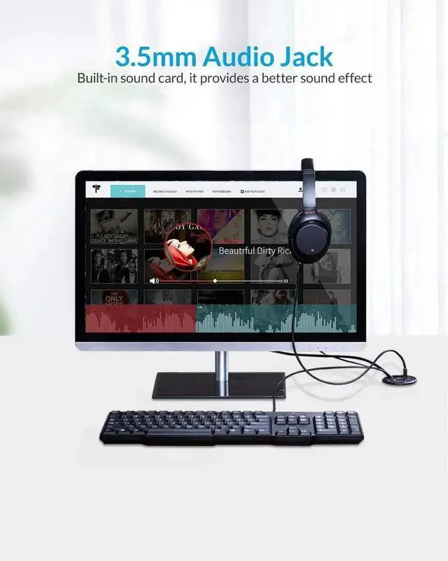 Alt view image 3 of 7 - WRIARICH Desk Grommet USB 3.0 Hub, 60mm Hole Size, 4.9Ft Cord, 2 USB3.0 Type-A, 1 USB-C, 3.5mm Audio Jack, Desktop Cable Management Grommet, Home Office PC Desk Accessory