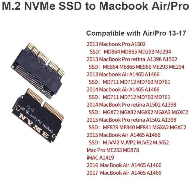 Alt view image 3 of 6 - WRIARICH M.2 NVMe SSD Adapter for 2013-2017 MacBook Air A1466 / Pro A1502, Laptop Storage Upgrade Part