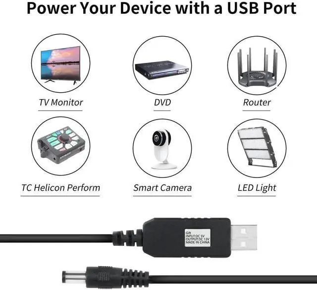 Alt view image 5 of 6 - WRIARICH USB to DC 12V Step Up Converter Cable, 5V to 12V Boost Power Cable with 5.5x2.1mm DC Jack, for LED Lights, Fans, Routers, Speakers