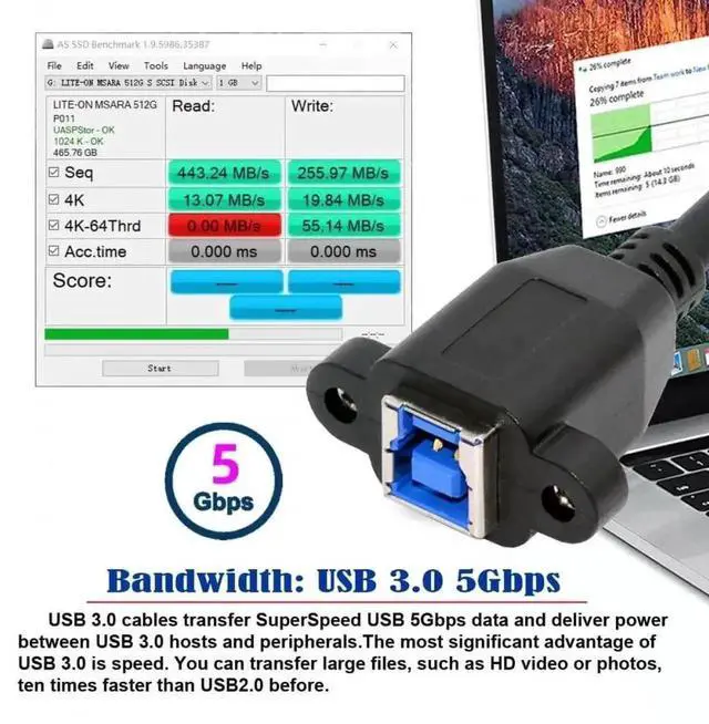 Alt view image 5 of 7 - WRIARICH 30cm USB 3.0 Type-B Female to Micro-B Male Extension Cable, 5Gbps High Speed for SSD, Disk & Camera