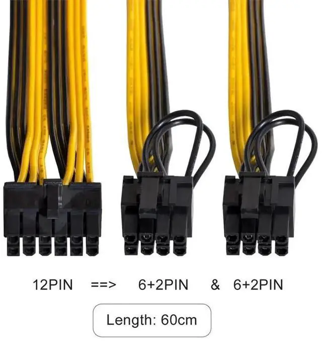 Alt view image 2 of 5 - WRIARICH 12Pin to Dual PCIe 8Pin(6+2) GPU Power Cable, 18AWG 120cm, Compatible with Seasonic P-860/P-1000/X-1050 Old Modular PSU