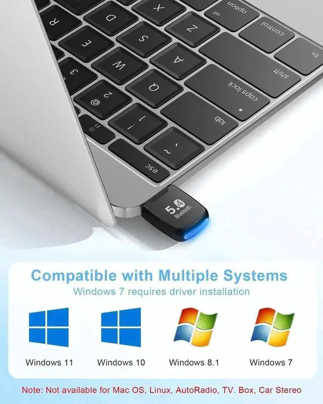 Alt view image 4 of 7 - WRIARICH USB Bluetooth 5.4 Adapter Dongle, Wireless Bluetooth Receiver Supports EDR & BLE, Plug and Play for Windows 11/10/8.1/7 Desktop & Laptop