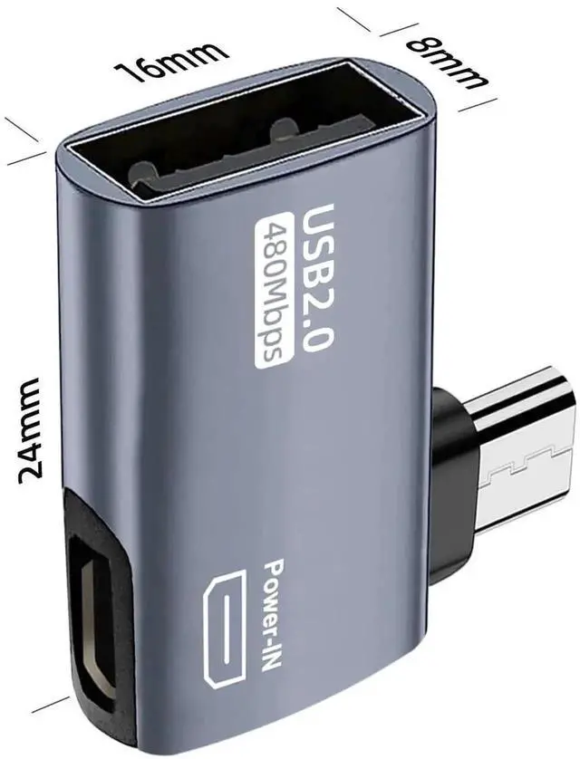Main image of WRIARICH 2 Pack 90 Degree Left & Right Angled Powered Micro USB to USB OTG Adapter, Grey OTG Cable Converter Compatible with Fire TV Stick 4K, Android Phones, Tablets & Micro USB Host Devices