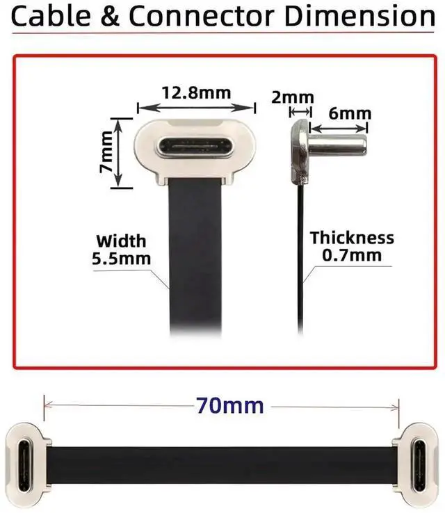 Alt view image 3 of 7 - WRIARICH Dual 90-Degree Angled Ultra Slim Flat USB-C to USB-C Cable | USB2.0 Data & 65W PD Fast Charging for Laptops, Tablets & Smartphones