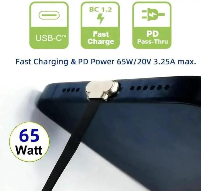 Alt view image 4 of 7 - WRIARICH Dual 90-Degree Angled Ultra Slim Flat USB-C to USB-C Cable | USB2.0 Data & 65W PD Fast Charging for Laptops, Tablets & Smartphones