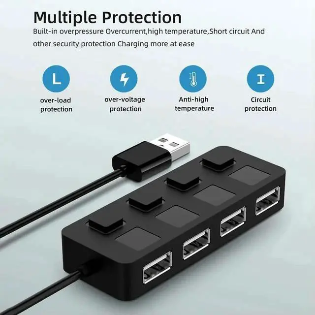 Main image of WRIARICH 4 Port USB 2.0 Hub Splitter, Portable Multi USB Port Expander Adapter, Plug & Play Computer Accessory for Laptops and Desktop PCs