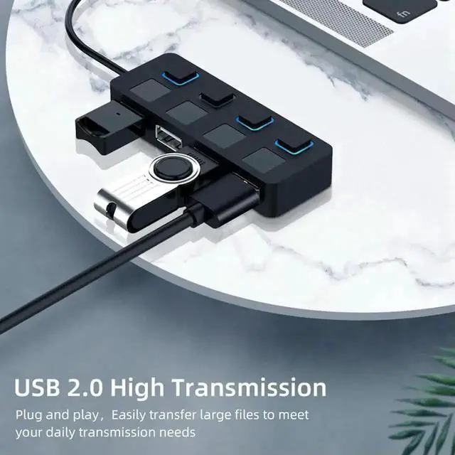Alt view image 3 of 3 - WRIARICH 4 Port USB 2.0 Hub Splitter, Portable Multi USB Port Expander Adapter, Plug & Play Computer Accessory for Laptops and Desktop PCs