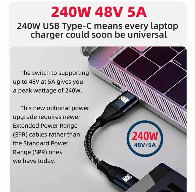 Alt view image 4 of 6 - WRIARICH 0.5M 90° Right Angle USB-C to USB-C Cable|Max 240W(48V 5A) PD Fast Charging, USB2.0 480Mbps Data Transfer
