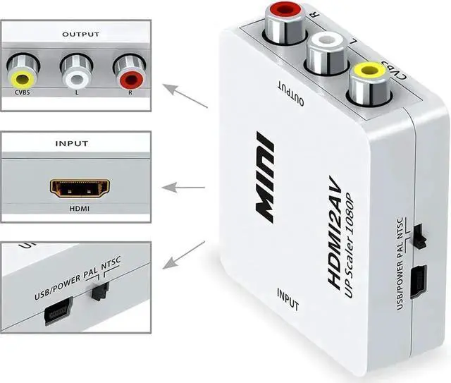 Alt view image 6 of 7 - WRIARICH White 1080P HDMI to 3RCA CVBS AV Converter, Digital HDMI to Analog RCA Audio Video Adapter with USB Power Cable, Compatible PC Laptop Xbox PS3 PS4 STB VHS VCR Camera DVD